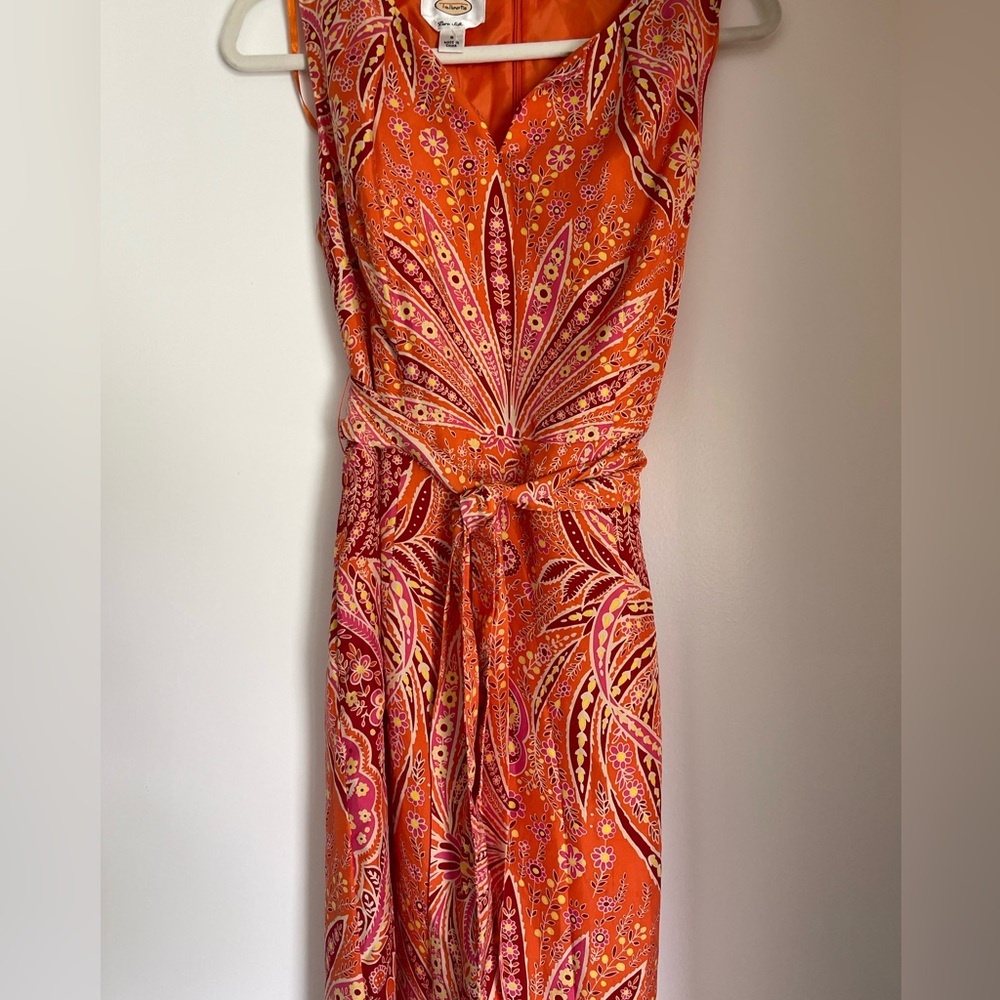 Talbots Silk Orange Paisley Sleeveless Dress